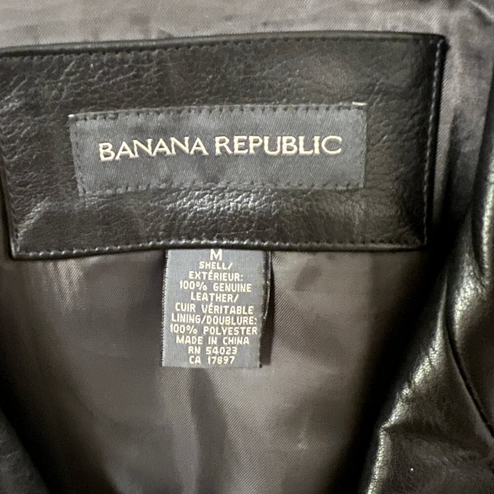 Vintage Banana Republic Genuine Cowhide Leather Car Coat / Black / Medium - Picture 4 of 5